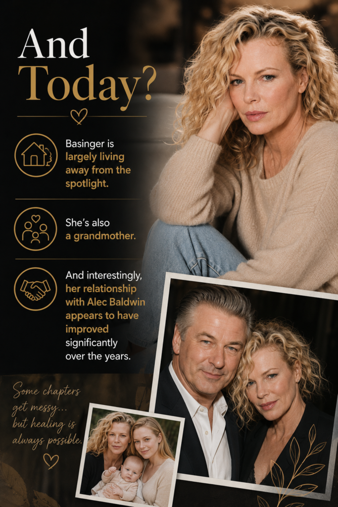 And today?

Basinger is largely living away from the spotlight.

She's also a grandmother.

And interestingly, her relationship with Alec Baldwin appears to have improved significantly over the years.